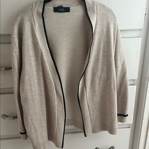 Cream Open Cardigan with Black Trim